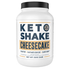 Left Coast Performance Cheesecake Keto Shake bottle pour highlights low net carbs and creamy texture