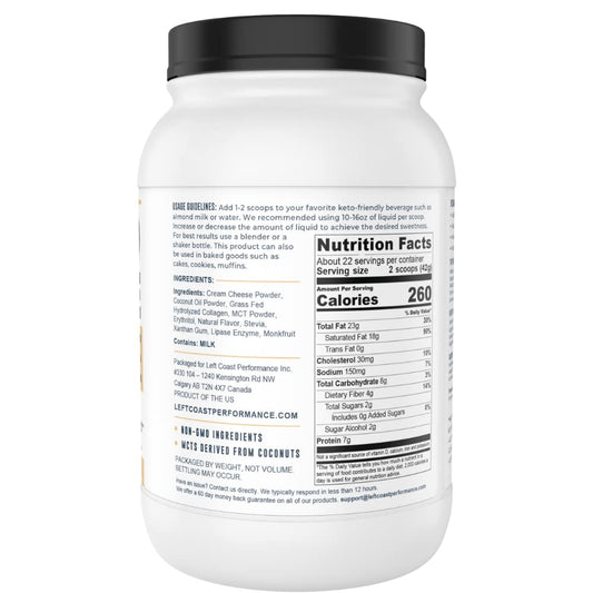 Left Coast Performance Cheesecake Shake prepared glass shows rich creaminess and on-the-go keto convenience