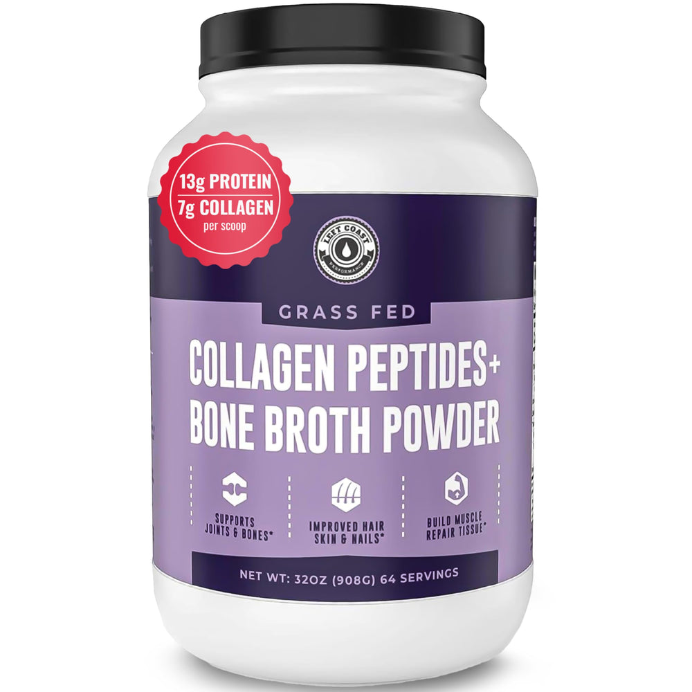 Left Coast Performance collagen bone broth powder jar front for daily protein and gut support