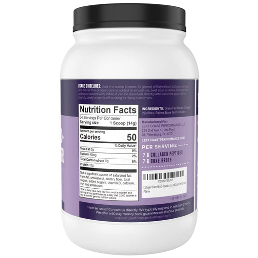 Scoop of Left Coast Performance collagen bone broth powder for precise serving