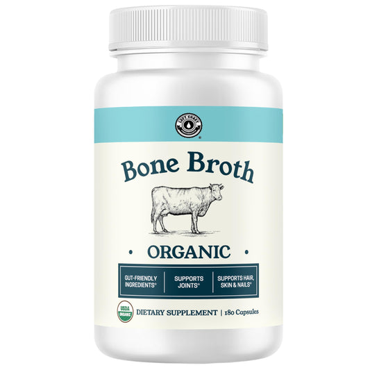 Left Coast Performance grass-fed bone broth capsules in a jar for convenient daily support