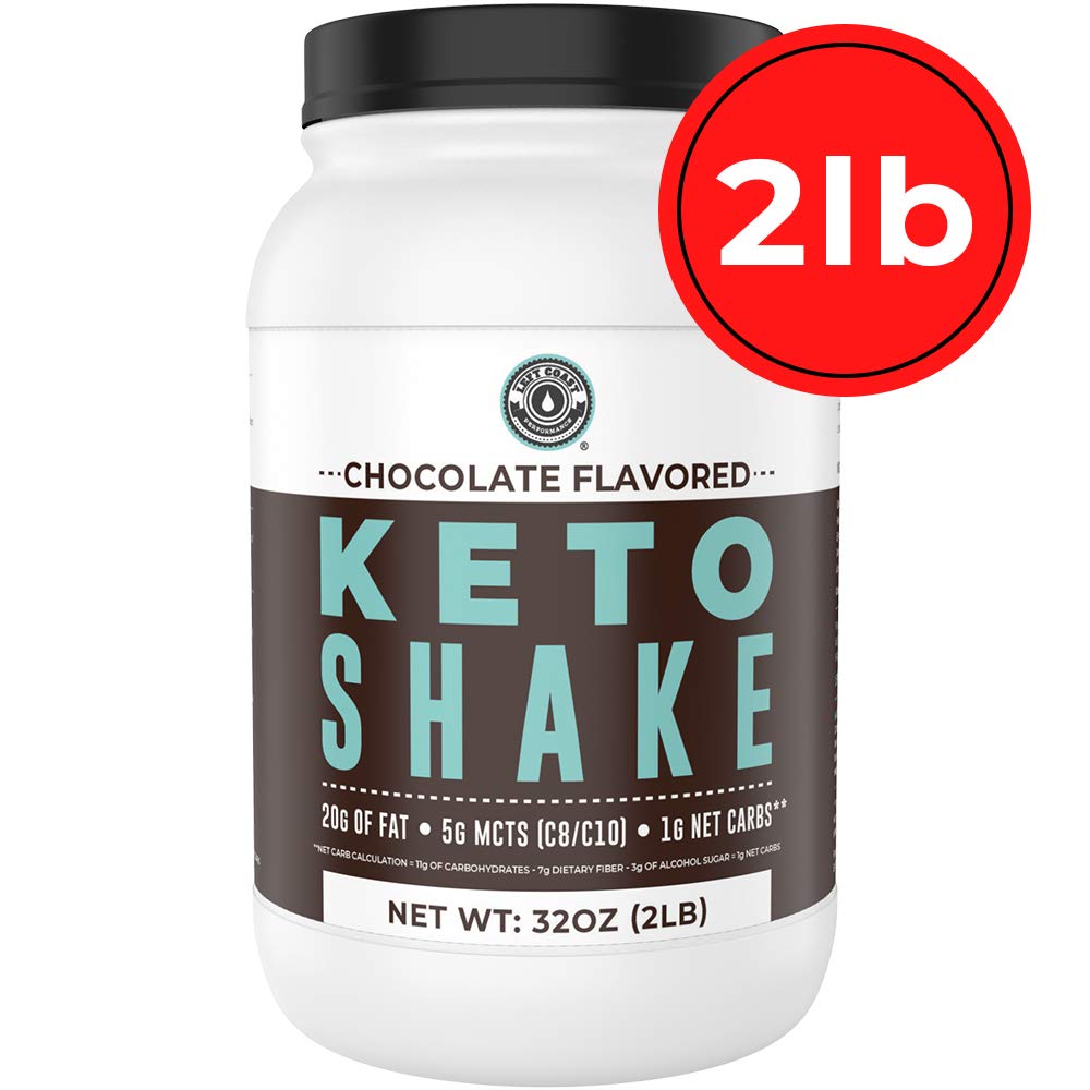 Left Coast Performance Keto Shake being poured into a shaker bottle.