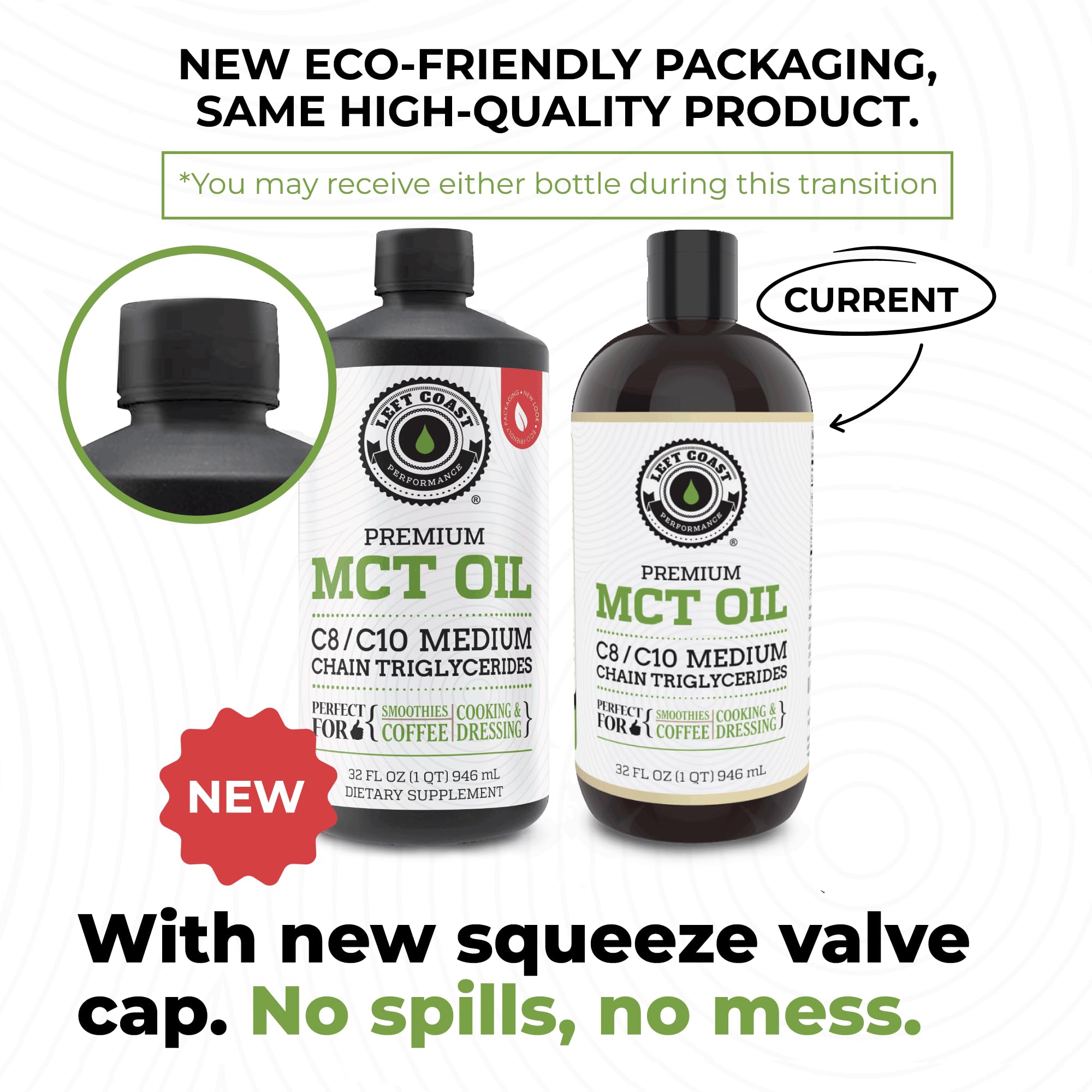 Left Coast Performance MCT oil liquid pour in glass.