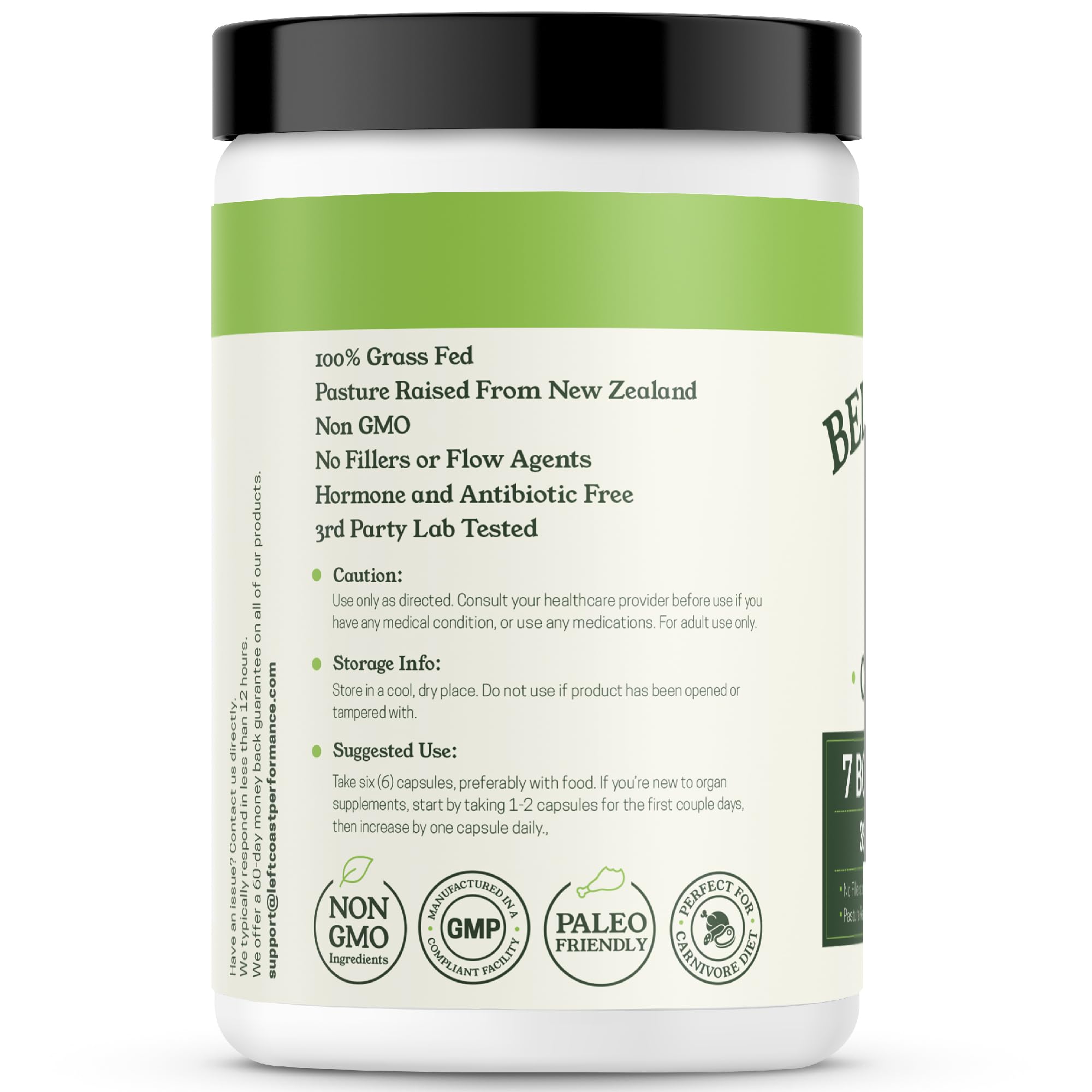 Non-GMO and hormone-free stamp visible on the Left Coast Performance bottle