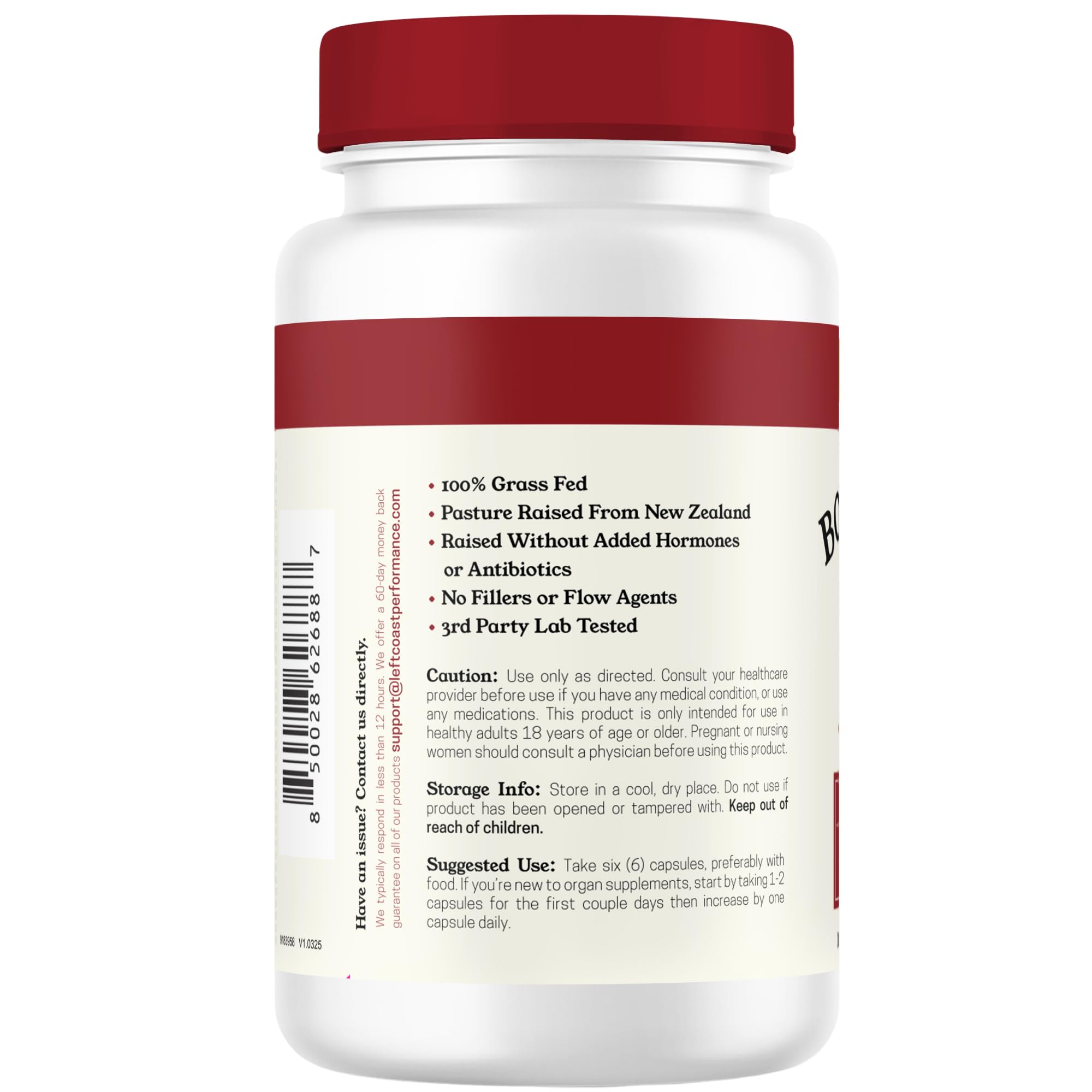 Left Coast Performance nutrition facts label highlights key nutrients and serving size