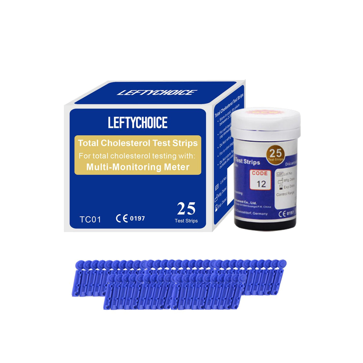 LeftyChoice cholesterol test strips close-up for home monitoring