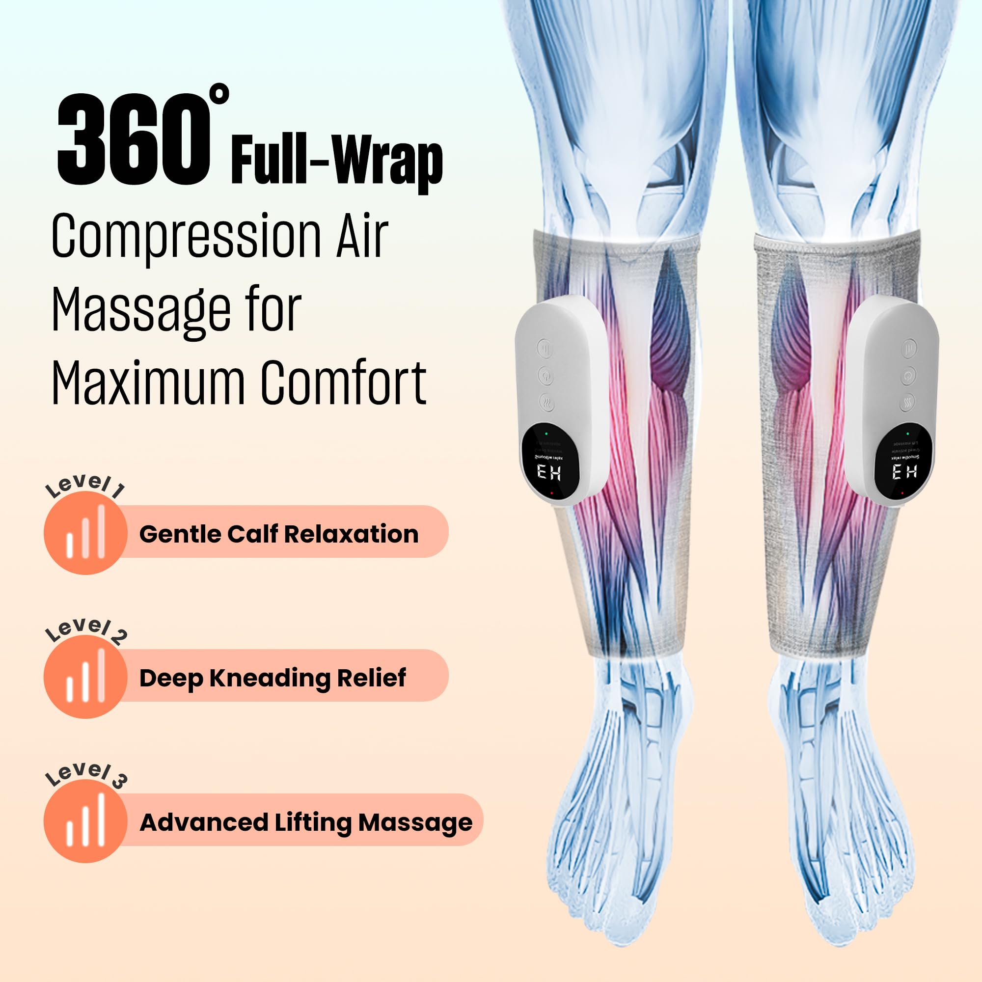 Leg Massager with Heat and Compression calf closeup shows soft fabric and snug strap