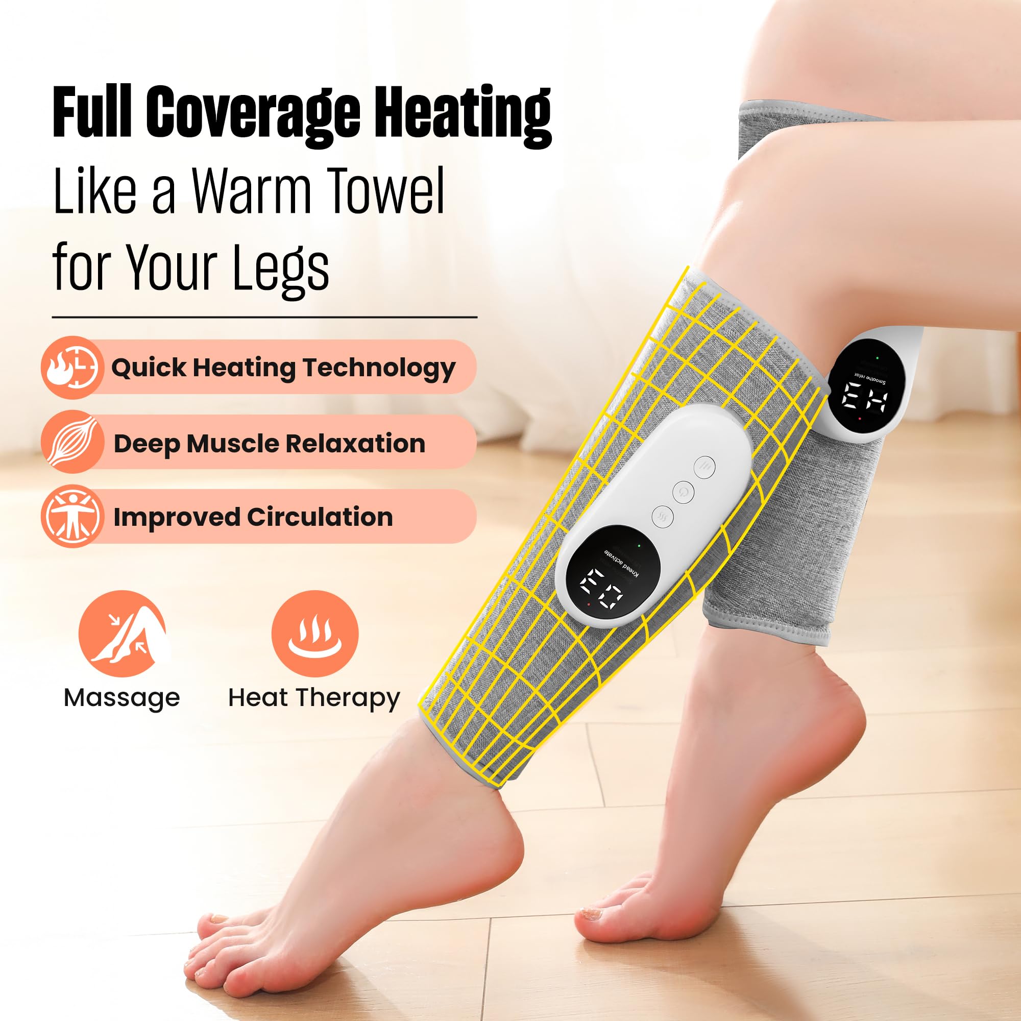 Leg Massager with Heat and Compression foot closeup illustrating kneading action