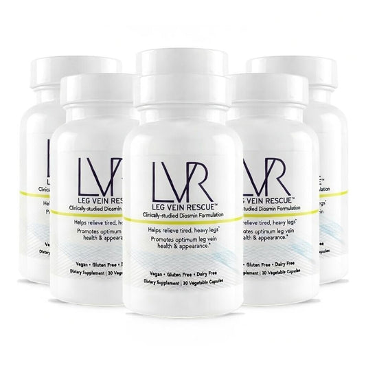 LEG VEIN RESCUE bottle front showing capsules for daily leg circulation support.