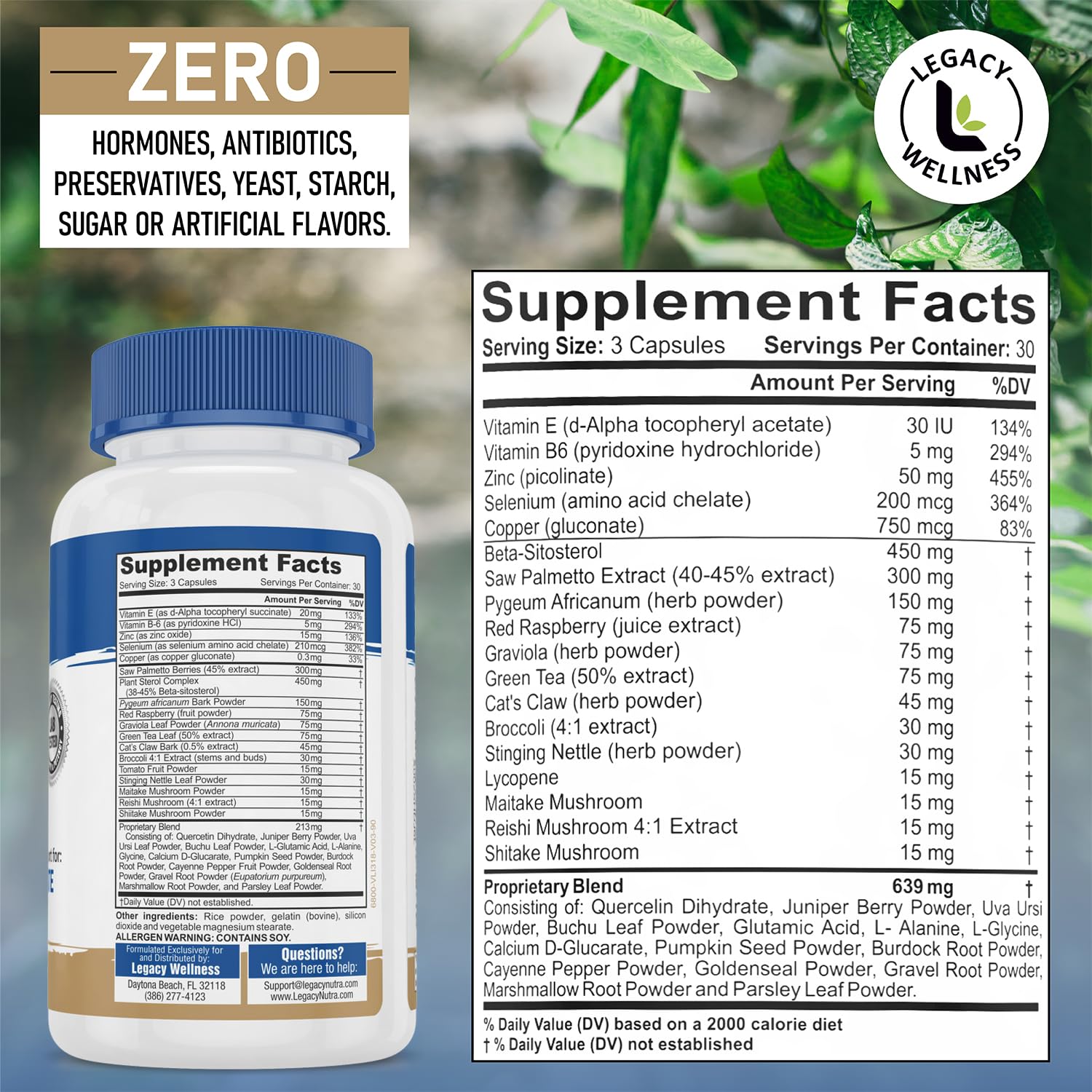 LegacyNutra PRO bottle back showing supplement facts and ingredients.