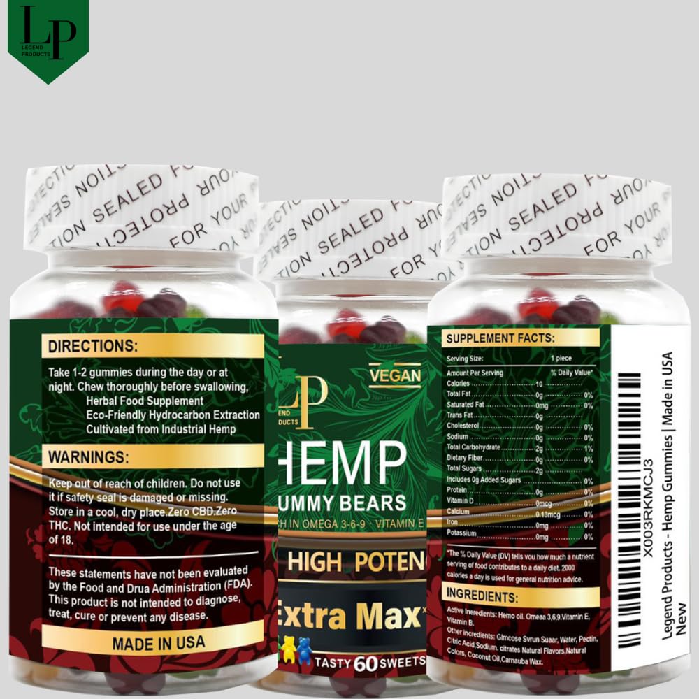Legend hemp gummies close-up shows colorful fruity gummies for daily calm