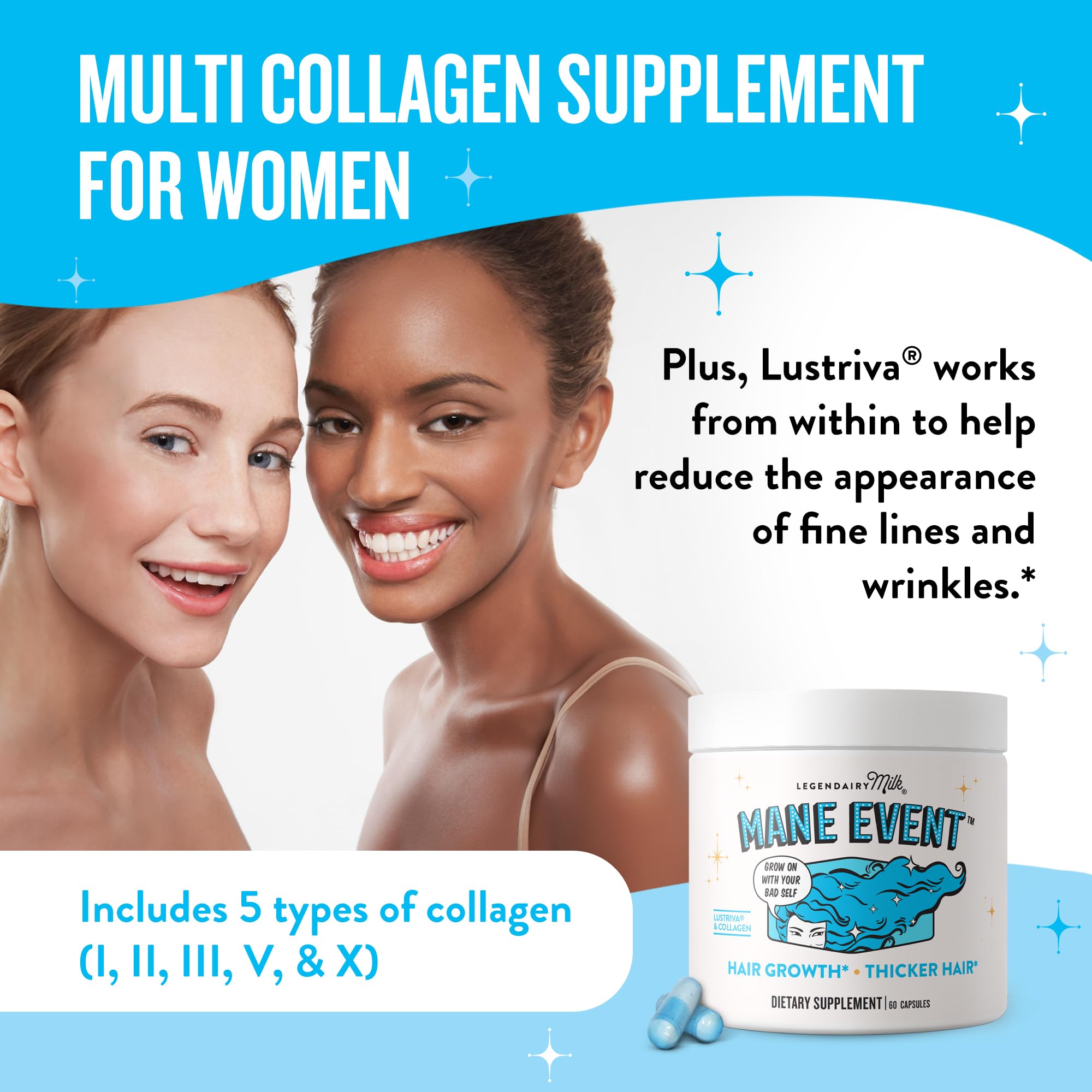 Legendairy Milk Mane Event bottle imagery suggesting smoother-looking skin