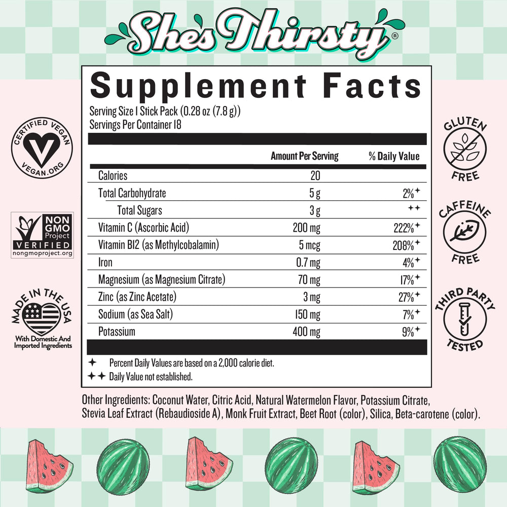 Legendairy Milk She's Thirsty watermelon packets dissolve easily for on-the-go refreshment.