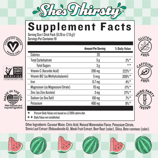 Legendairy Milk She's Thirsty watermelon packets dissolve easily for on-the-go refreshment.