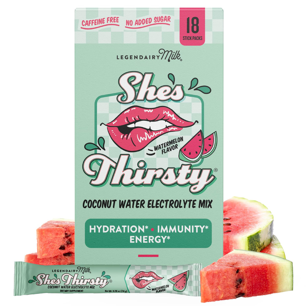 Legendairy Milk She's Thirsty watermelon packets pour smoothly for quick hydration.