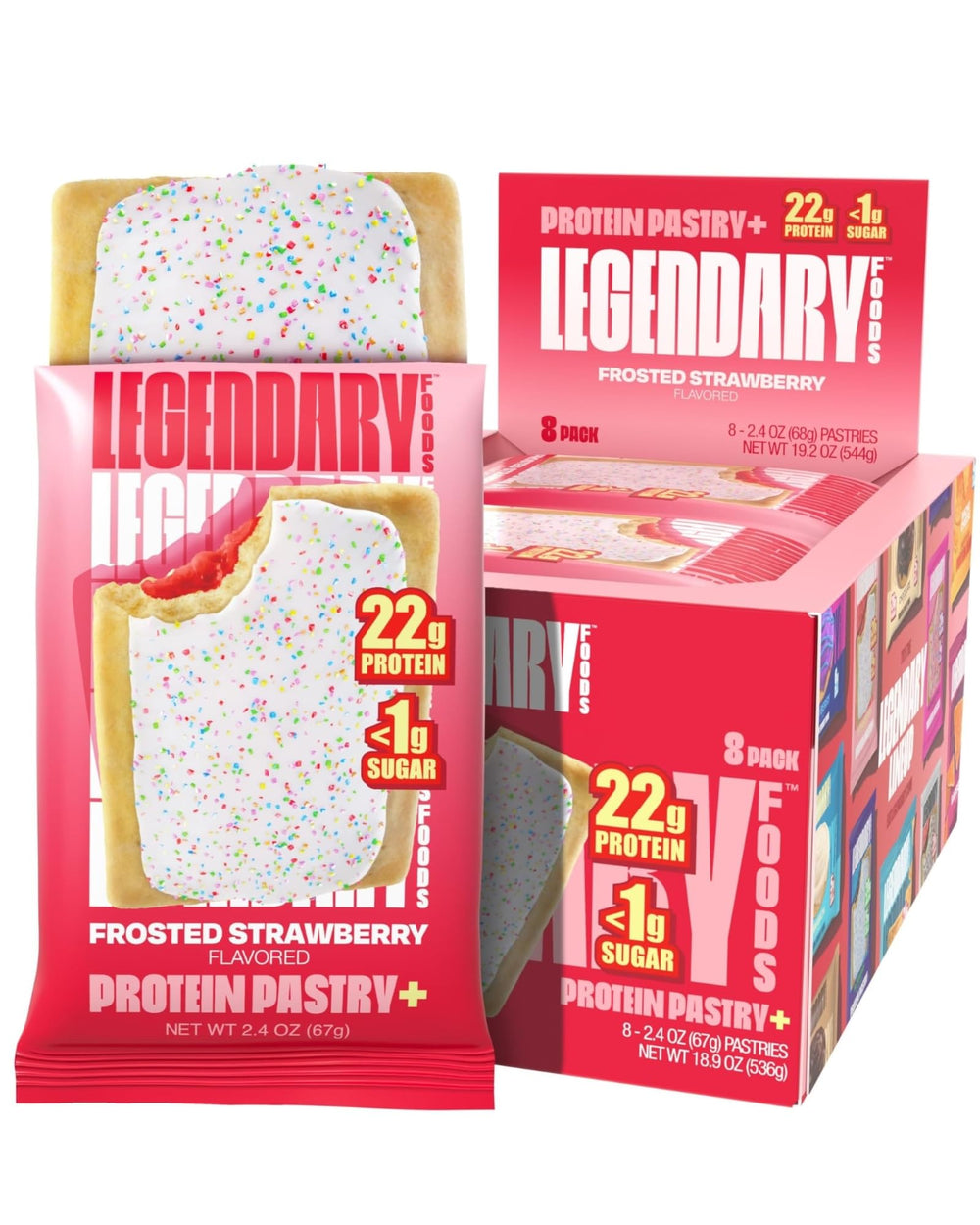 Legendary Foods 22g Protein Pastry Frosted Strawberry packaging for on-the-go high-protein snacking.
