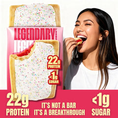 Nutrition label of Legendary Foods 22g Protein Pastry highlighting protein and carbs.