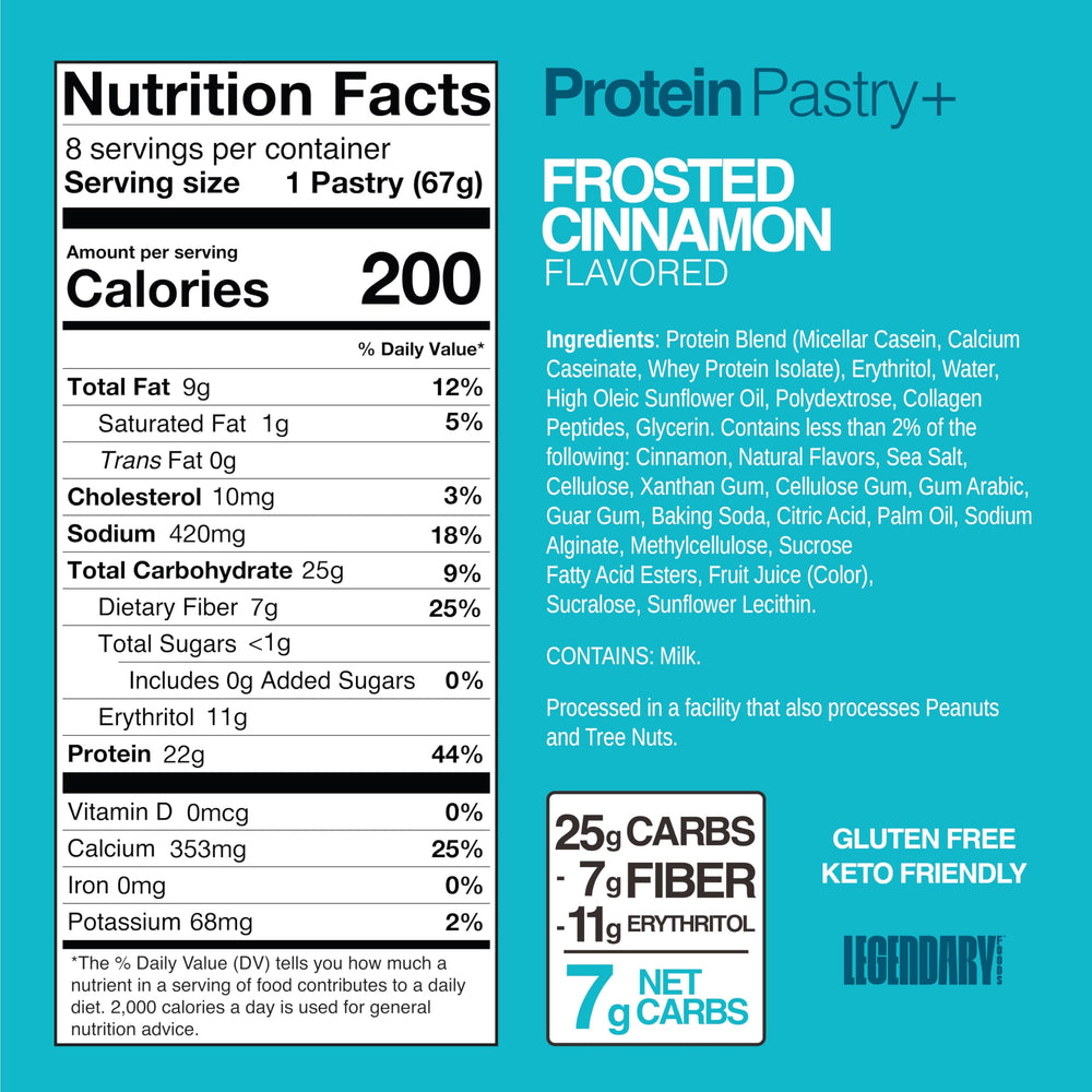 Legendary Foods 22g Protein Pastry on plate highlights savory cinnamon flavor for a quick breakfast