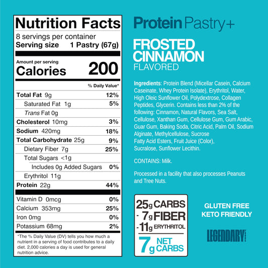 Legendary Foods 22g Protein Pastry on plate highlights savory cinnamon flavor for a quick breakfast