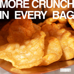Legendary Foods Cheesy Nacho Protein Chips in a backpack as a convenient snack.
