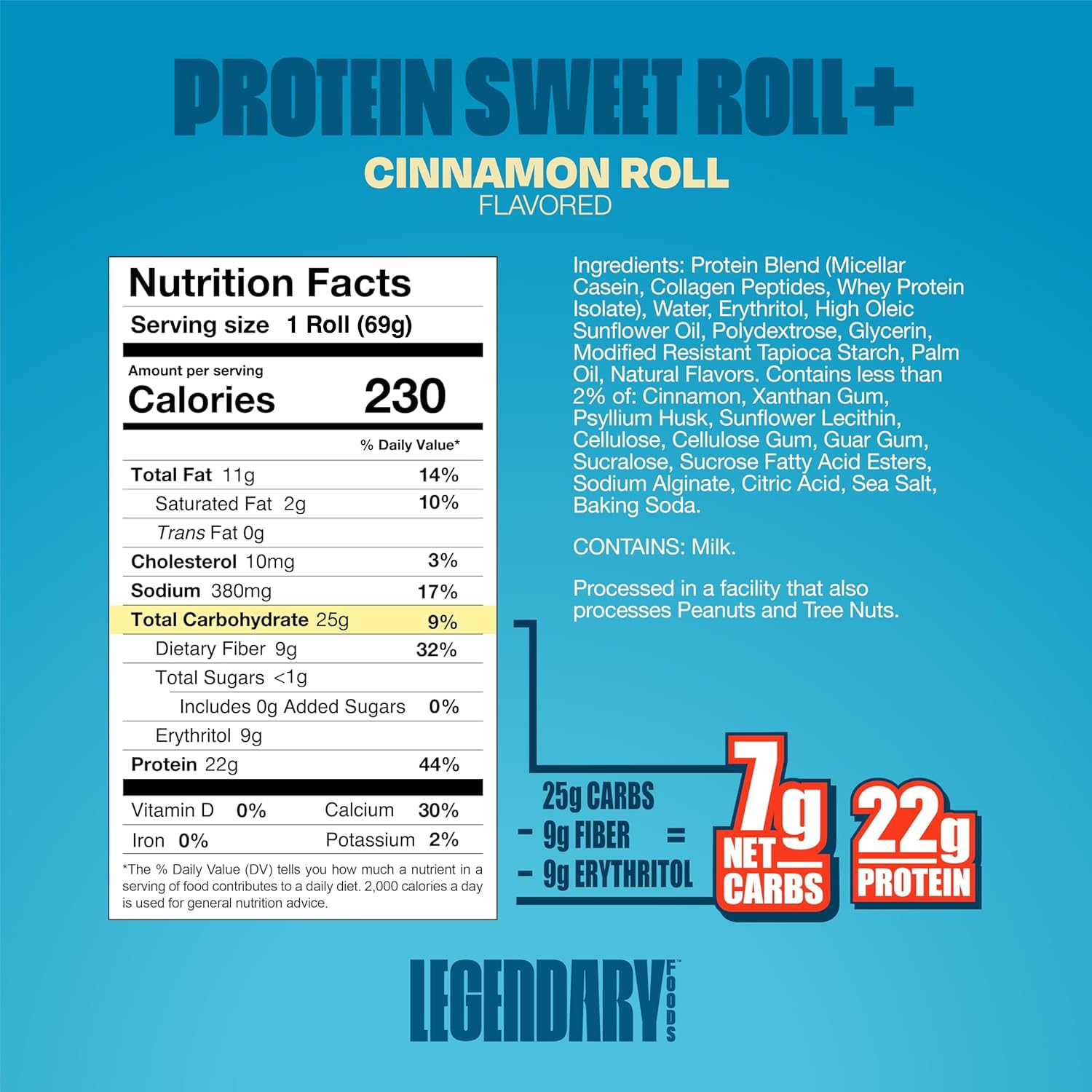 Legendary Foods Cinnamon Roll packaging—gluten-free, keto-friendly option in a convenient 10-pack.