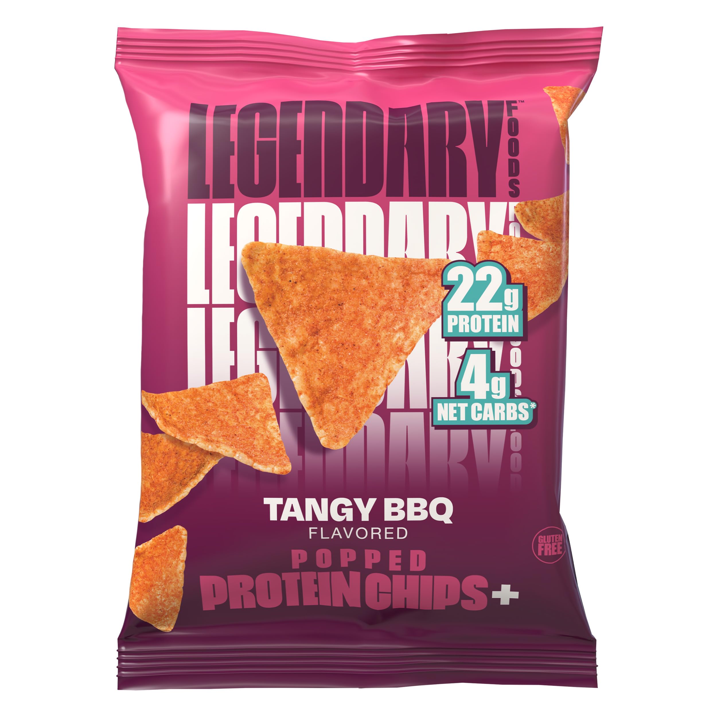 Legendary Foods Tangy BBQ Protein Chips in a lunchbox for daily snacking on the go.