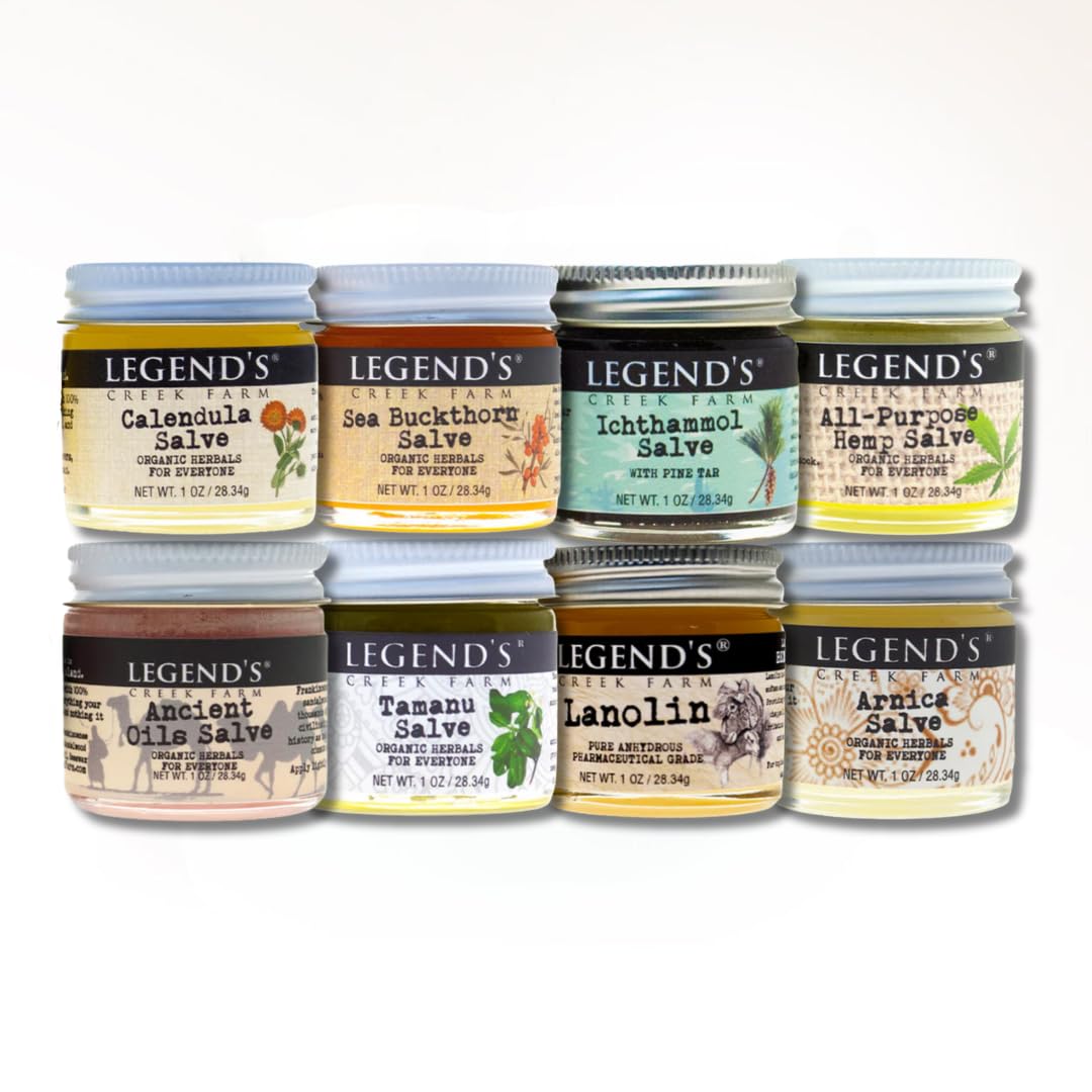 Legend's Creek Herbal Salve Bundle eight-pack front view for daily skin care