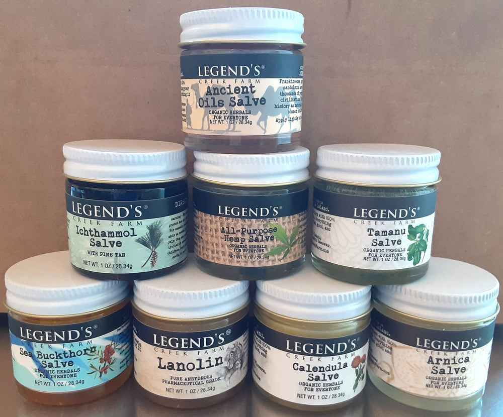 Legend's Creek Ancient Oil salve jar close-up with rich texture