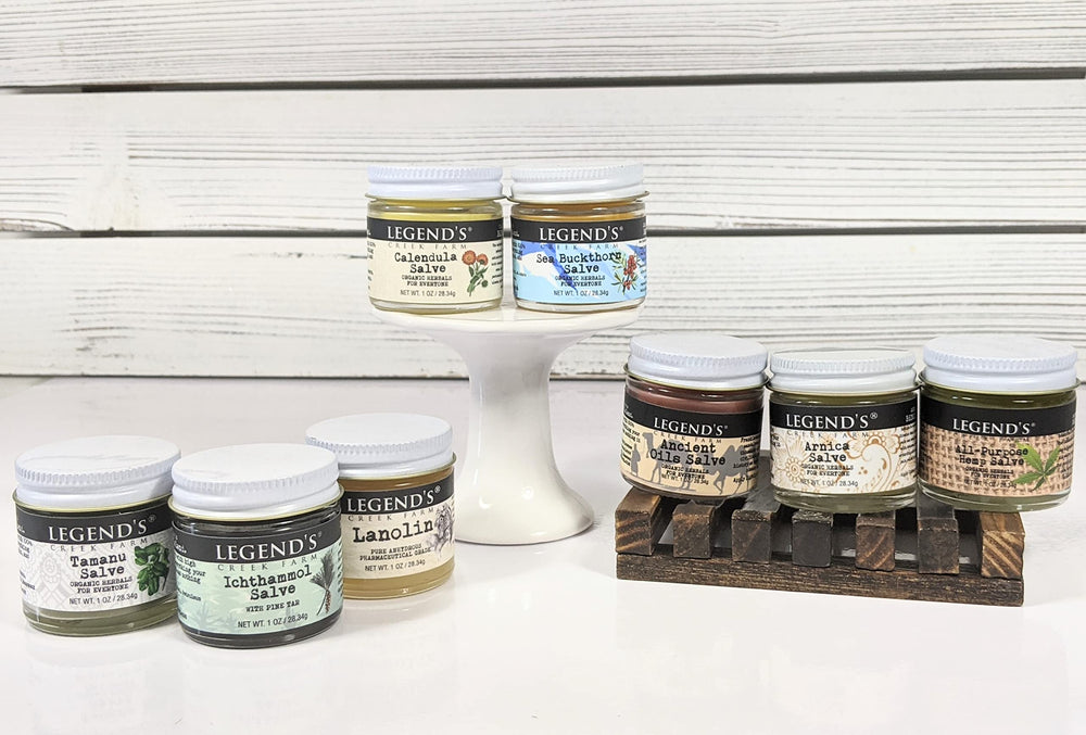 Legend's Creek Tamanu & Arnica salve jar close-up for soothing care