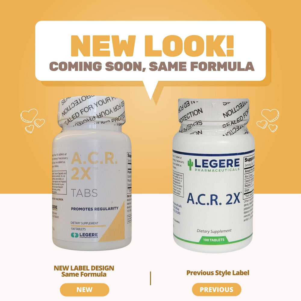Legere A.C.R 2X tablets close-up reveals a gentle herbal blend for daily support.