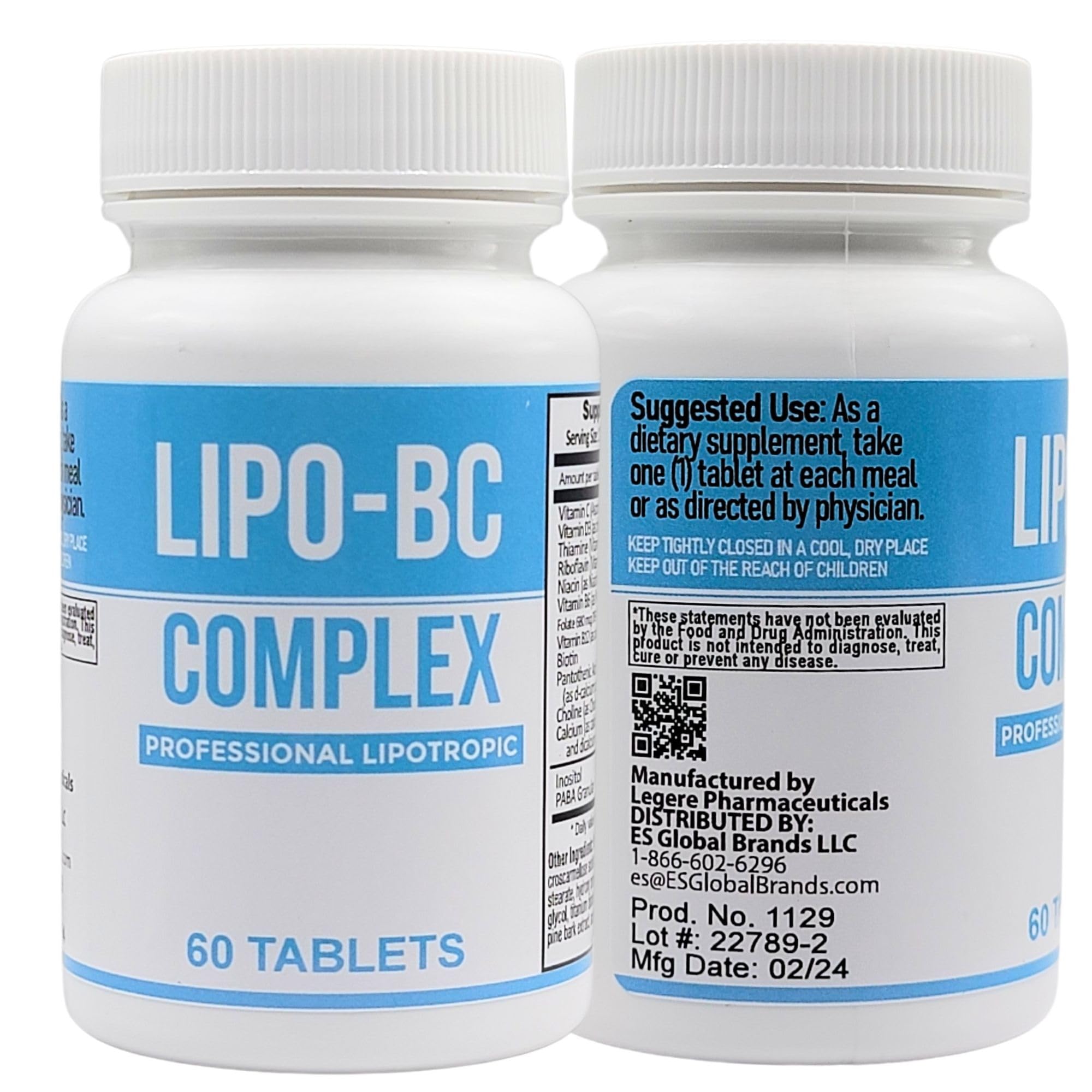 Legere Lipo-BC ingredients panel highlights B-complex nutrients and vitamin C.