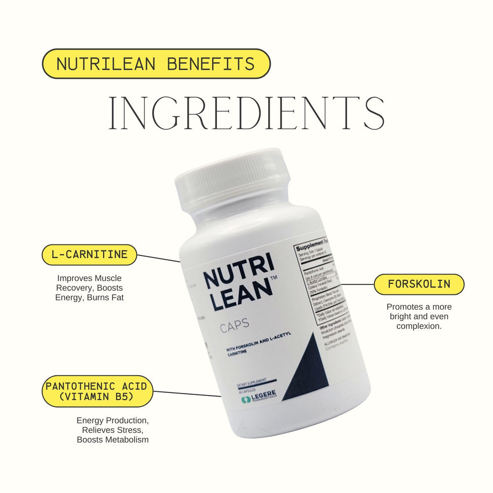 Legere NutriLean capsules pouring from bottle for easy daily dosing