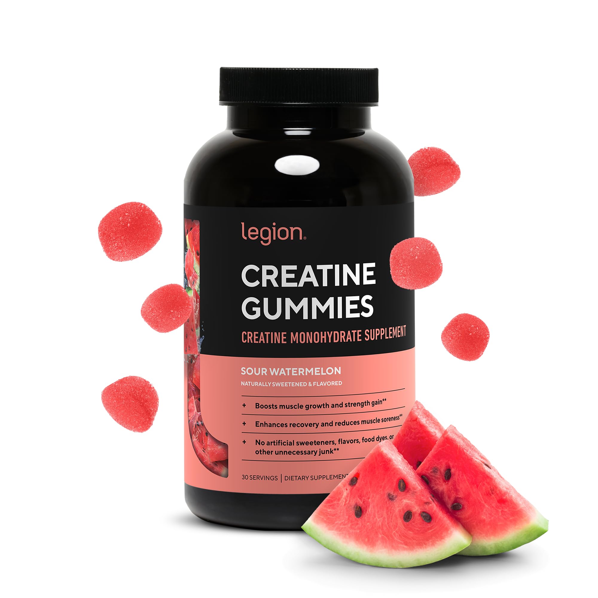 LEGION Creatine Monohydrate Gummies bottle showing convenient daily strength support.
