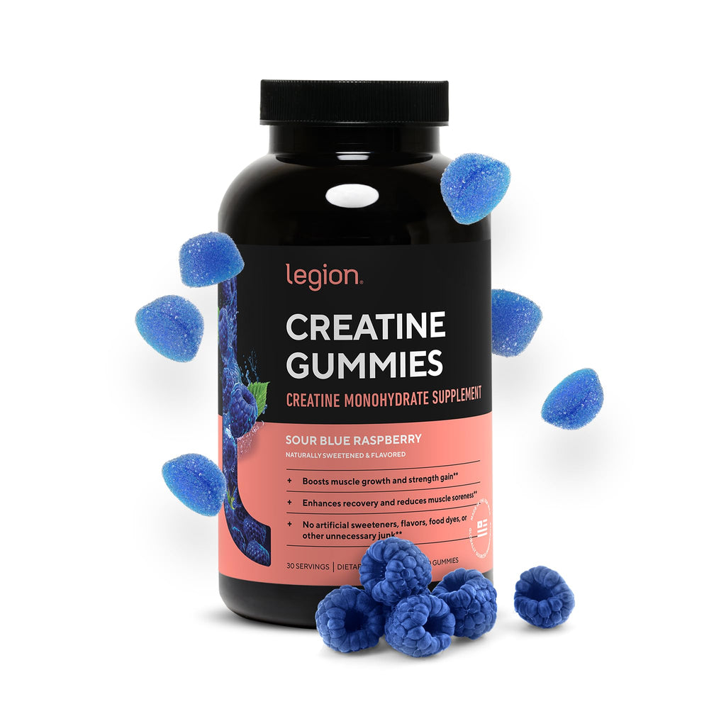 LEGION Creatine Monohydrate Gummies pack shot showing easy daily dose for athletes.
