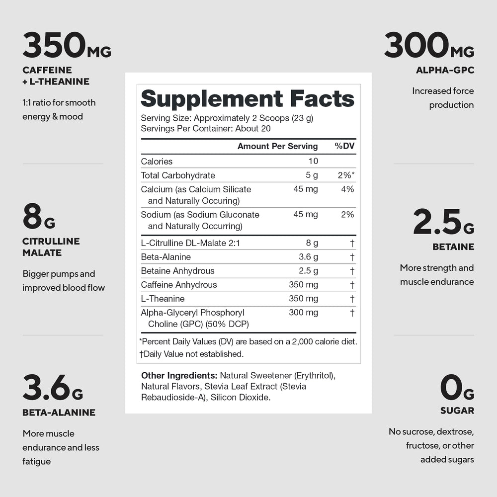 LEGION preworkout scoop close-up showing precise dosage for focused workouts