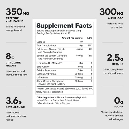 LEGION preworkout scoop close-up showing precise dosage for focused workouts