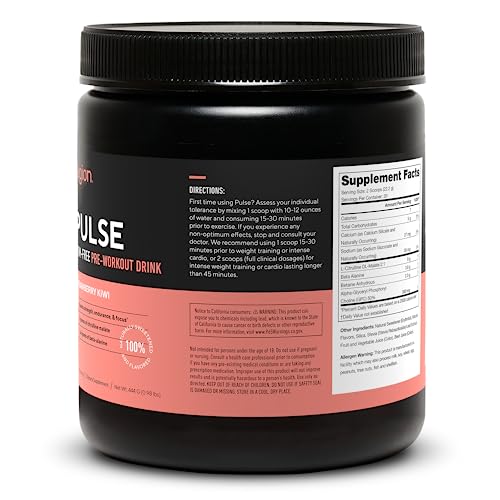 LEGION Pulse ingredients label shows beta-alanine and citrulline for performance support.