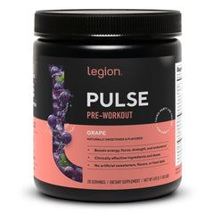 LEGION Pulse preworkout grape bottle ready for an energizing training session