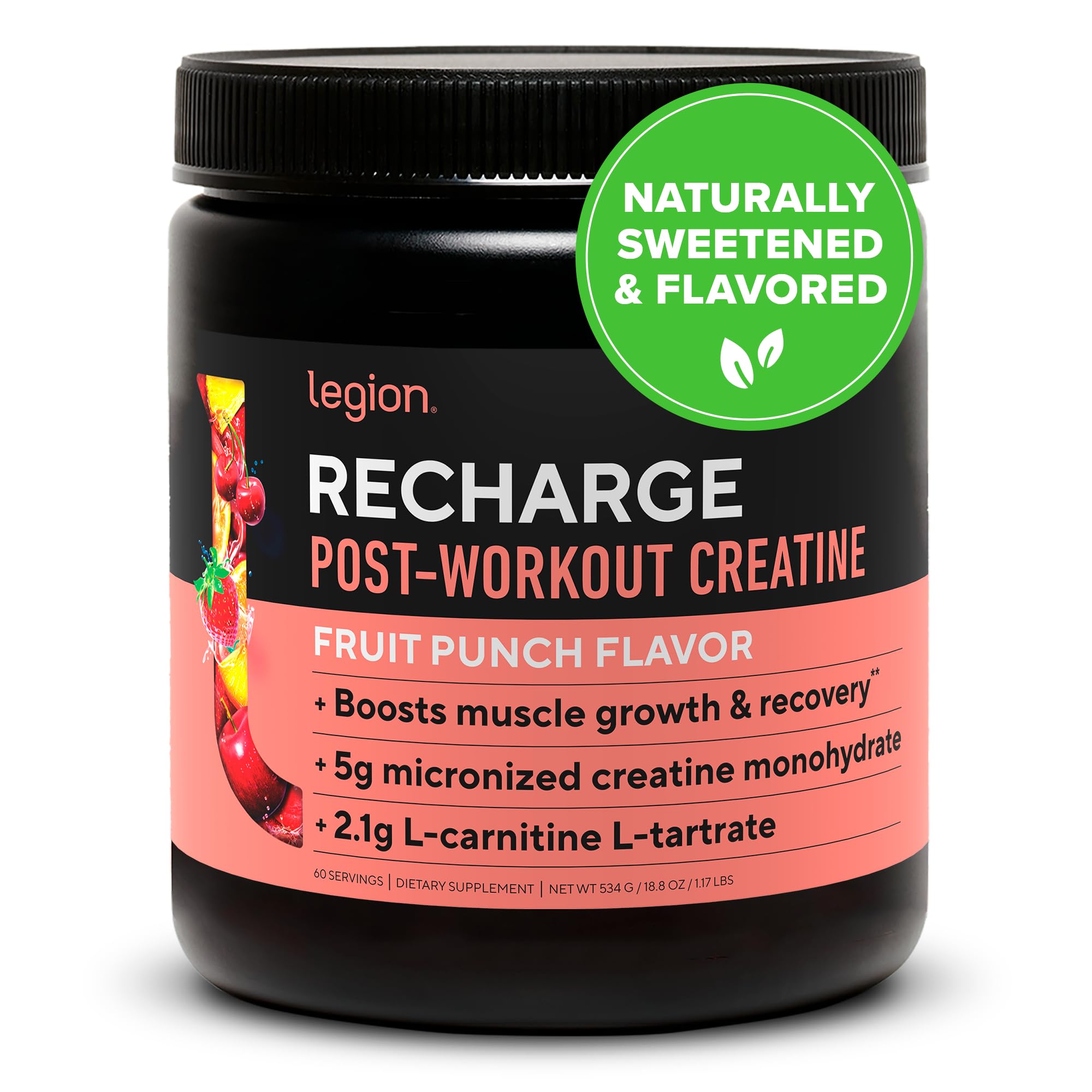 Legion Recharge bottle-front view for post-workout recovery and natural flavor