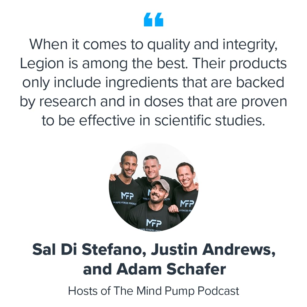 LEGION Recharge bottle label highlights transparent ingredients and no hidden additives