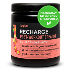 LEGION Recharge bottle with pour shows convenient post-workout hydration support.