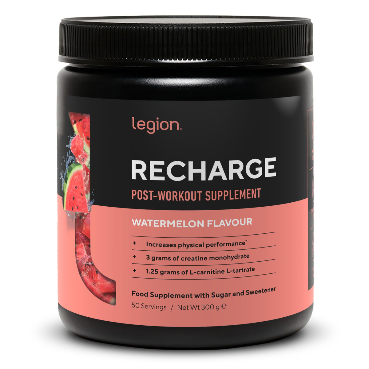 LEGION Recharge post-workout bottle with watermelon flavor for refreshing recovery after training