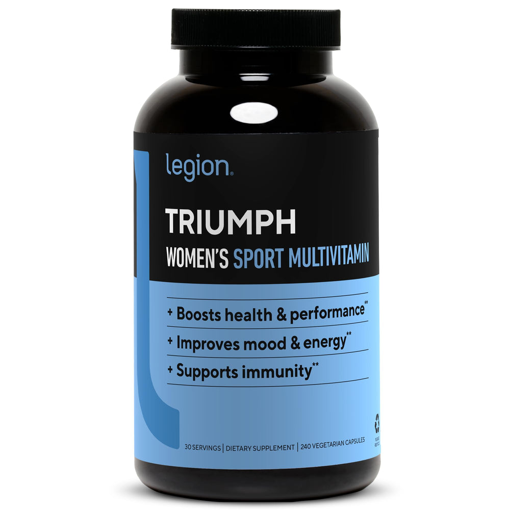 LEGION Triumph women's multivitamin bottle for active routines and daily energy.