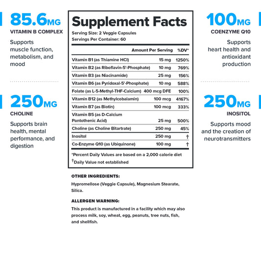 LEGION B-Complex capsules closeup for convenient daily nutrition