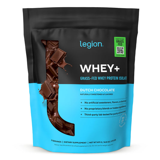 LEGION Whey+ Chocolate serving with smooth texture for post-workout recovery