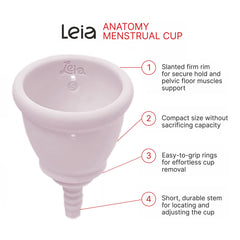 Leia odor-free silicone cup supports discreet daily use.