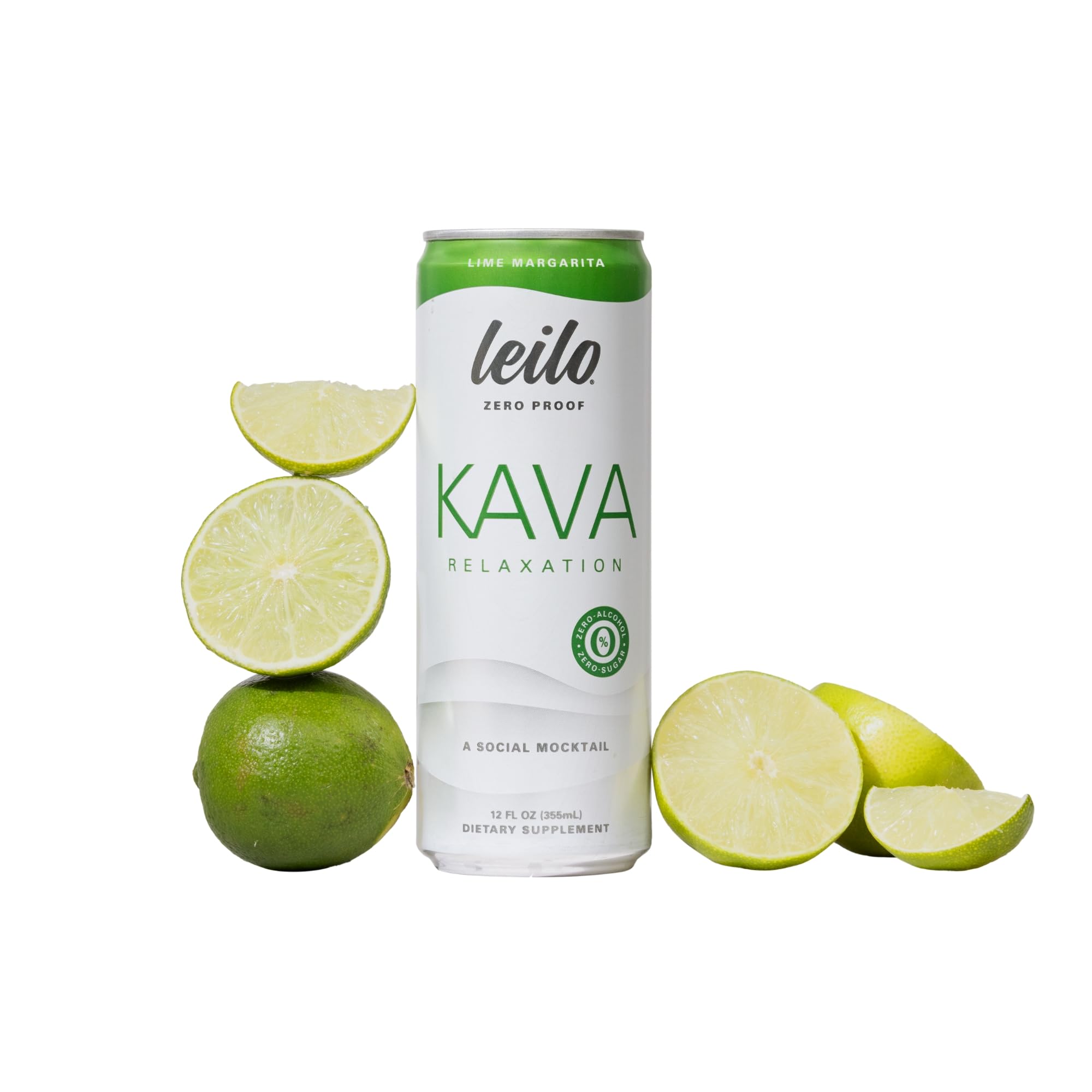 LEILO kava margarita can with lime wedge for a refreshing sugar-free mocktail
