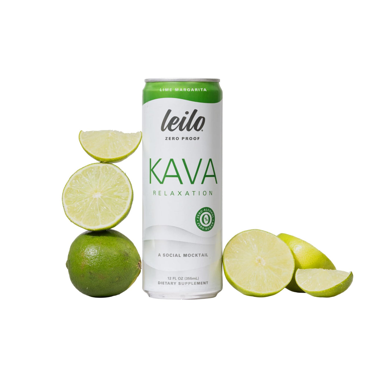 LEILO kava margarita can with lime wedge for a refreshing sugar-free mocktail