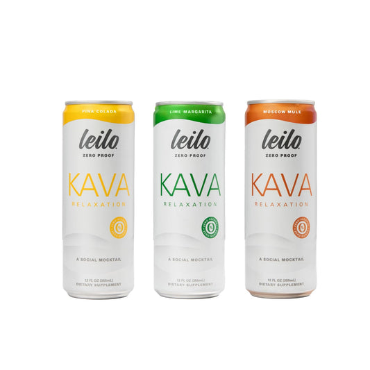 Leilo Kava Mocktail Margarita can, crisp citrus flavor with sugar-free, non-alcoholic relaxation option.