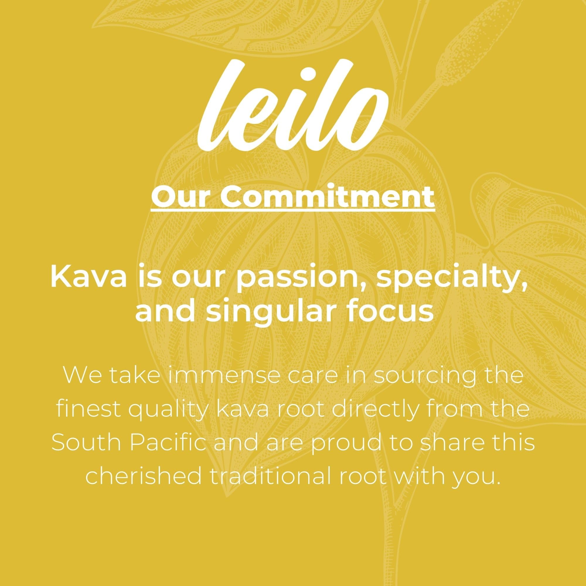 Leilo natural kava root ingredient hints at authentic relaxing flavor.